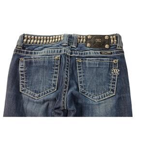 Miss Me Rhinestone Studded Jean's Jp513054 Skinny bling 26 / 29 y2k thick stitch